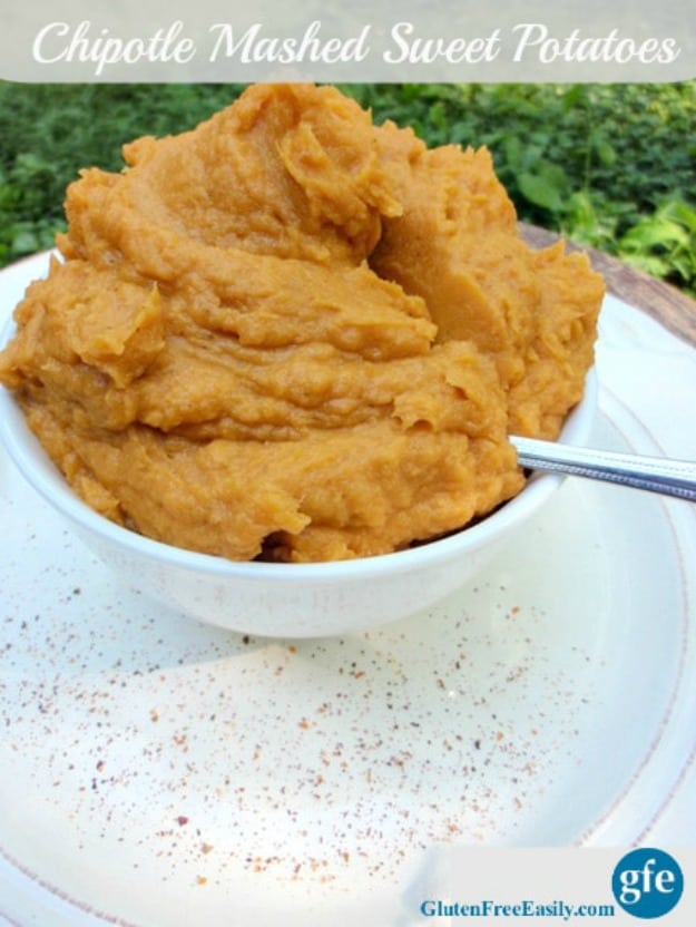 Chipotle Mashed Sweet Potatoes. Naturally gluten free, naturally delicious. Naturally dairy free, too. [featured on GlutenFreeEasily.com]