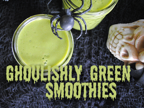 Ghoulishly Green Smoothies from She Let Them Eat Cake. One of 20 Last Minute Gluten-Free Halloween Treats [featured on GlutenFreeEasily.com] (photo)