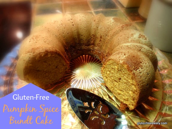 Pumpkin butter turns this gluten-free Bundt cake into something very special. A piece will be just right to go with your cup of tea or coffee ... or a glass of milk! [from GlutenFreeEasily.com]