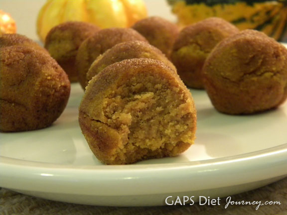 Gluten-Free Pumpkin Poppers! Recipe creator Starlene says: "these remind me of cake doughnut holes… they are moist and delicious with a hot cup of tea or hot chocolate." Grain free, dairy free, too. [featured on GlutenFreeEasily.com]