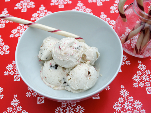 Candy Cane Ice Cream from She Let Them Eat Cake. One of the gluten-free candy cane and peppermint dessert recipes featured on GlutenFreeEasily.com.