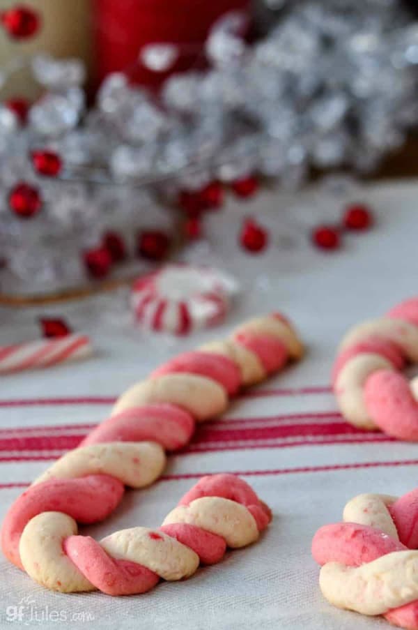Gluten-Free Candy Cane Cookies. One of the gluten-free candy cane and peppermint dessert recipes featured on GlutenFreeEasily.com.