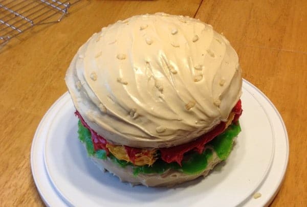 gluten-free birthday cake, Super Bowl, gluten-free cheeseburger cake, dairy free, dessert, recipe, Cherie Cormier, Our Gluten-Free Life