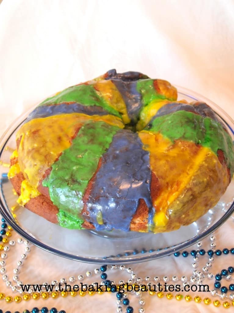 The colored frosting adds royal Mardi Gras pizzazz to King Cake! Gluten-Free King Cake from Faithfully Gluten Free