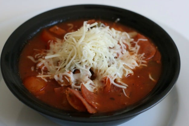 Gluten-Free Pizza Soup from A Year of Slow Cooking. One of 20 gluten-free alternative pizza recipes featured on gfe.