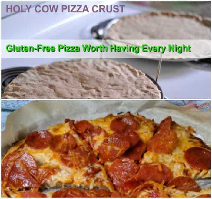 Gluten-Free Holy Cow Pizza Crust. Gluten-free pizza crust worth having every night. Learn why and find out which every day "secret" ingredient makes the crust work so well. [from GlutenFreeEasiily.com]