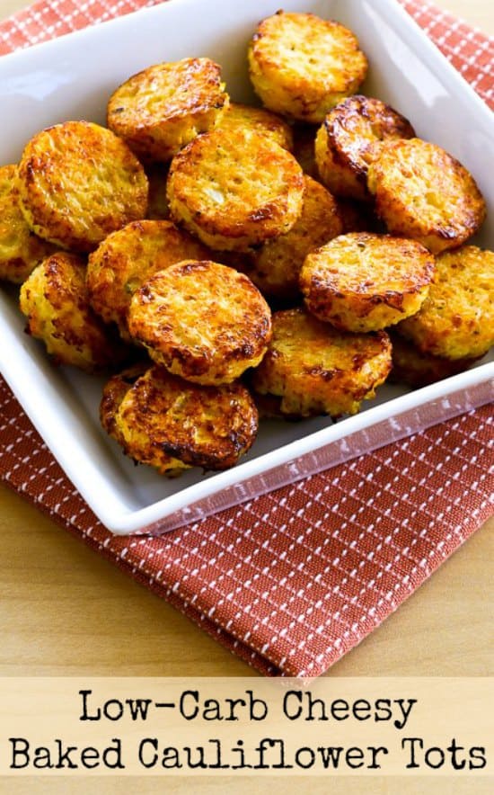 Low-Carb Cheesy Baked Cauliflower Tots from Kalyn's Kitchen. Naturally gluten free. [featured on GlutenFreeEasily.com]
