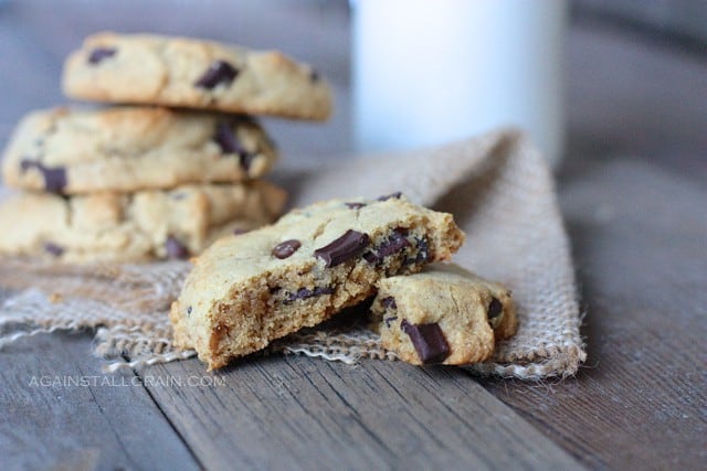 Paleo Chocolate Chip Cookies that taste like the real deal. That is, they don't taste like gluten-free chocolate chip cookies, they don't taste like grain-free chocolate chip cookies, they simply taste like real chocolate chip cookies! [featured on GlutenFreeEasily.com] (photo)