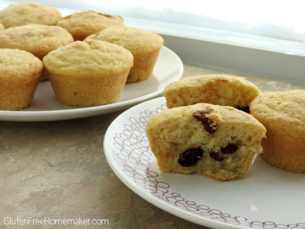 Linda Etherton, formerly Gluten-Free Homemaker, has combined the right flours and starches to create wonderful light and lovely gluten-free Almond Cranberry Muffins.