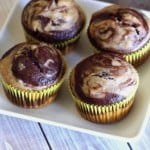 Chocolate Banana Swirl Muffins. Gluten free, dairy free, egg free, and easily vegan, but lacking for nothing! You'll be so happy whenever you have two ripe bananas and you can make this recipe! (photo)