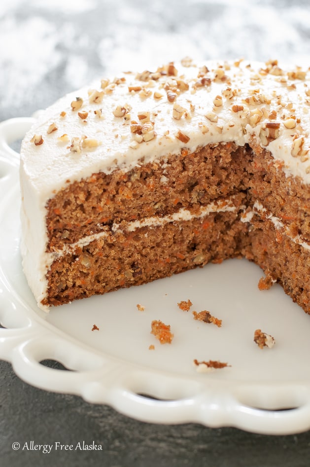Your family and guests will be sneaking back for just another sliver of this Decadent Carrot Cake! From Allergy Free Alaska. Featured on Gluten Free Easily. (photo)