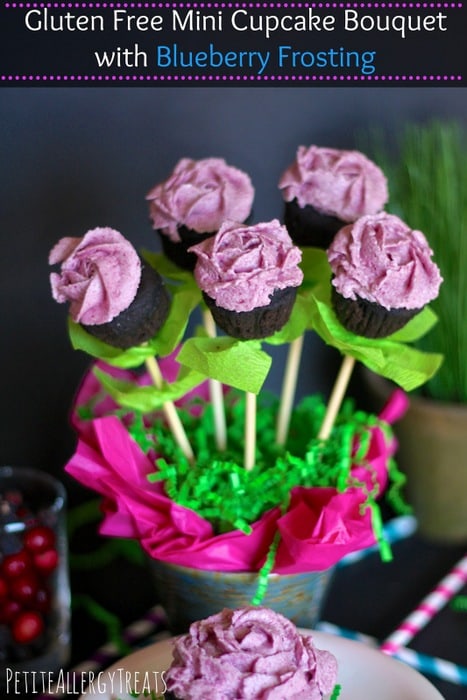 Mini Cupcake Bouquet with Blueberry Frosting Petite Allergy Treats