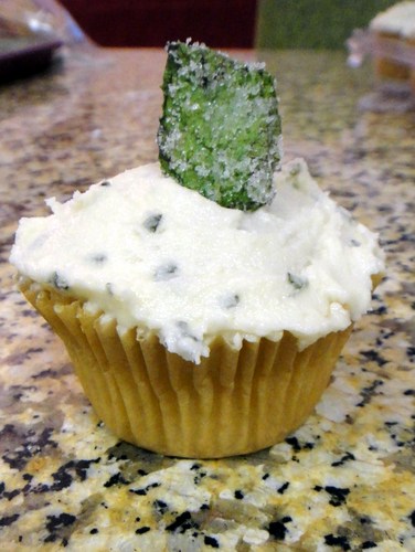 Mint Julep Cupcakes with Sugared Mint Leaves from In Johnna's Kitchen [featured on AllGlutenFreeDesserts.com]