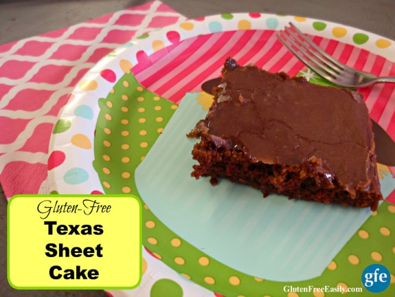 No matter what you call this cake--Gluten-Free Texas Sheet Cake, Secret Cake, or Chocolate Sheet Cake--you are bound to love this indulgent cake! It's fantastic for special celebrations and we love it with a dollop of ice cream on top for birthday parties.