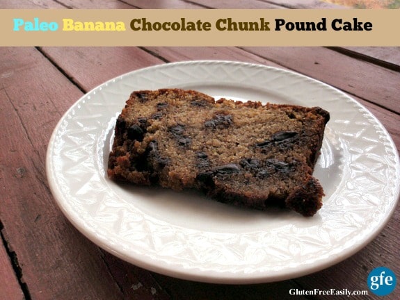 This Paleo Banana Chocolate Chunk Pound Cake is another terrific way to use your ripe bananas. It's rich, satisfying, and filling. A thin slice will tide you over for a long time! [featured on GlutenFreeEasily.com] (photo)
