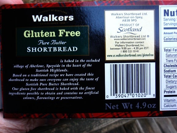 Walkers Gluten-Free Shortbread Cookies Description Label