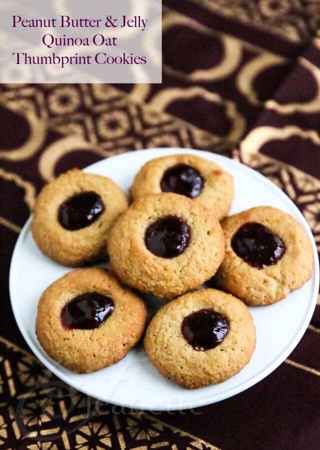 Gluten-Free Peanut Butter and Jelly Thumbprint Quinoa Oat Cookies