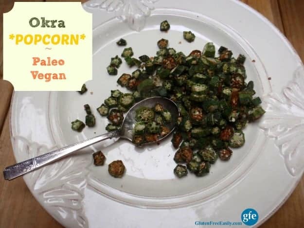 Okra Popcorn. Naturally gluten free, paleo, vegan, and completely addictive! It will turn you into an okra lover! [from GlutenFreeEasily.com]