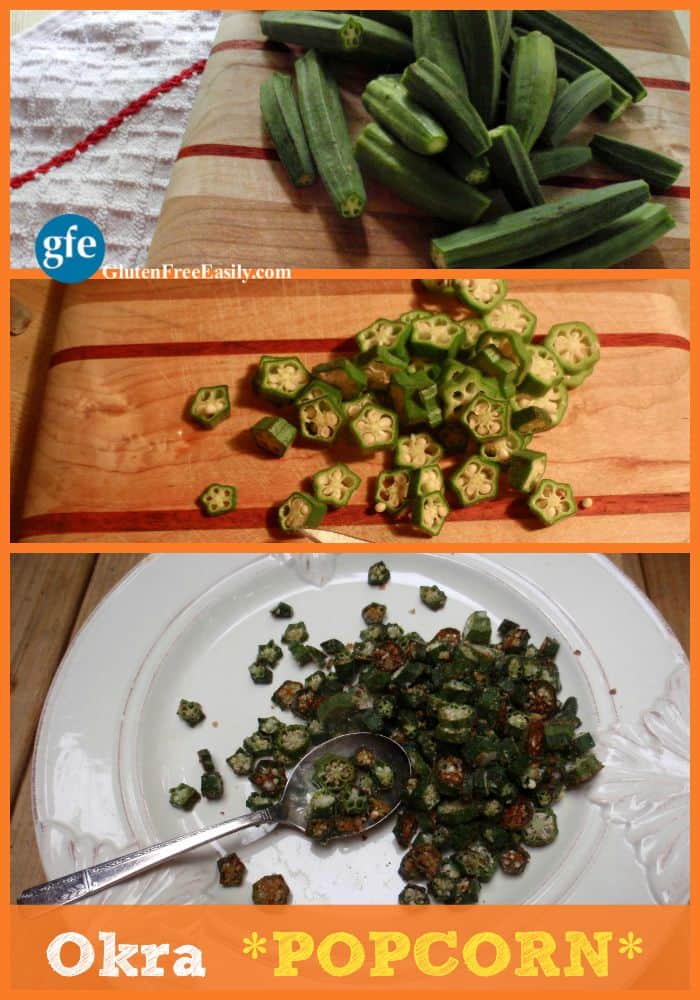 Okra Popcorn. This is the way you need to cook okra. Every. Single. Time. Trust me on this. Even the okra haters will gobble this okra popcorn up! Naturally gluten free, paleo, and vegan. [from GlutenFreeEasily.com]