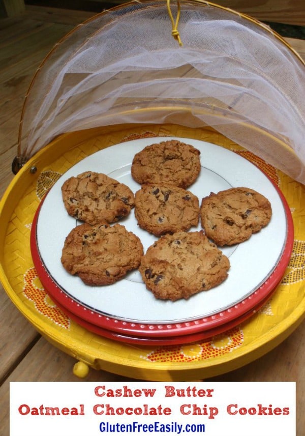 Gluten-Free Cashew Butter Oatmeal Chocolate Chip Cookies Recipe. Chocolate chip cookies taken up a delicious and healthy notch with the inclusion of cashew butter and oatmeal. [from GlutenFreeEasily.com] (photo)