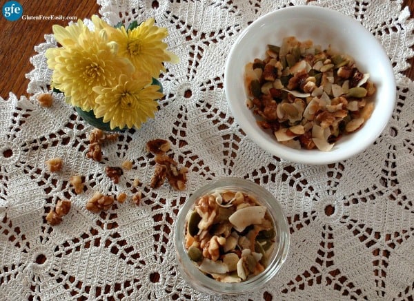 This Harvest Trail Mix can be eaten for breakfast, a snack at home, road trip food ... in fact, it's perfect any time you need a protein-rich, tasty treat! [from GlutenFreeEasily.com] (photo)