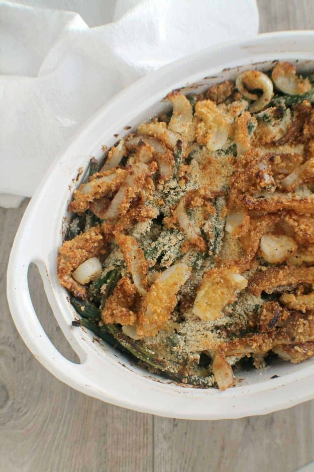 Keto Green Bean Casserole from Cassidy's Craveable Creations. One of over 20 gluten-free green bean casserole recipes featured on gfe.