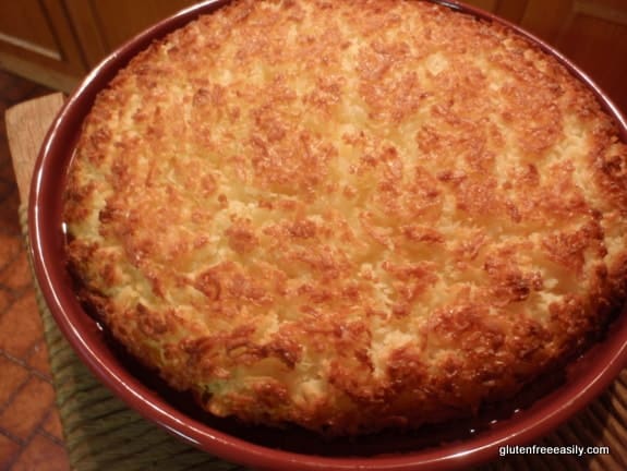 What a beauty! Crustless Coconut Pie right out of the oven. As fabulous as it looks! [from GlutenFreeEasily.com]