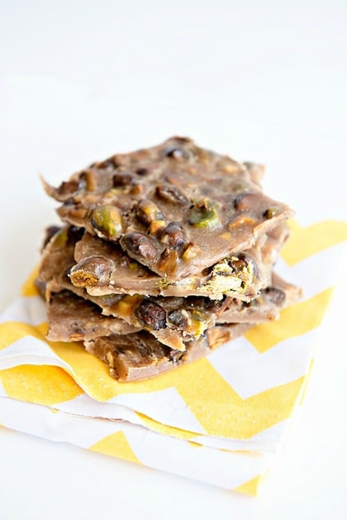 Toasted Pistachio Toffee Brittle. One of 30 gluten-free pistachio desserts. [featured on GlutenFreeEasily.com]