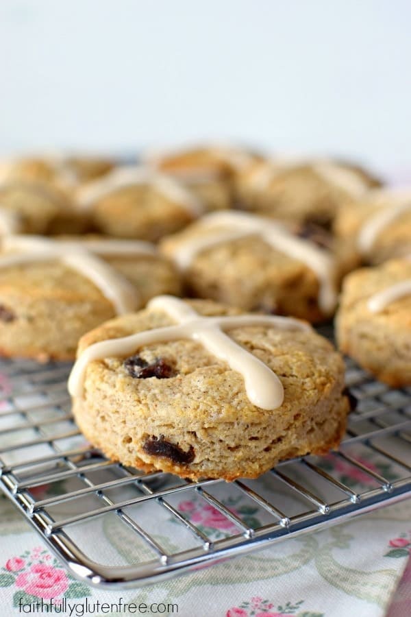 Gluten-Free Hot Cross Scones. Inspired by Hot Cross Buns with the same flavor but easier and quicker to make. One of over 20 gluten-free Hot Cross Bun recipes on gfe. [featured on GlutenFreeEasily.com]