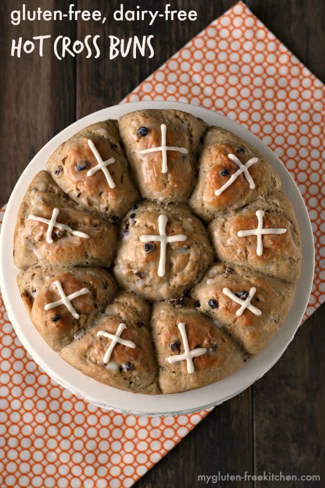 Gluten-Free Dairy-Free Hot Cross Buns. One of the gluten-free Hot Cross Bun recipes featured on gfe. [GlutenFreeEasily.com]