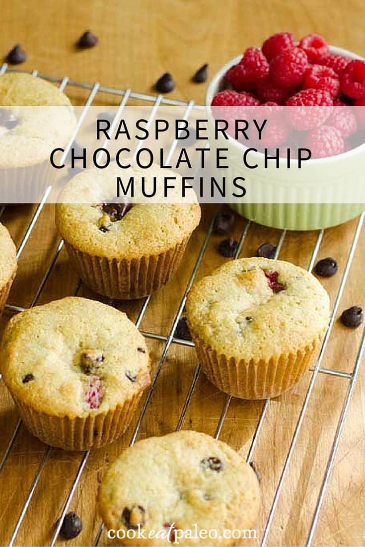 Gluten free and paleo Raspberry Chocolate Chip Muffins! Now fresh raspberries and dark chocolate chips are a terrific combination!