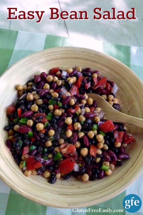 Easy Bean Salad is an old school recipe that will still delight your family and friends! It's packed full of protein, veggies, and is absolutely delicious. Bonus ... it feeds a crowd and will keep for several days if needed. (photo)