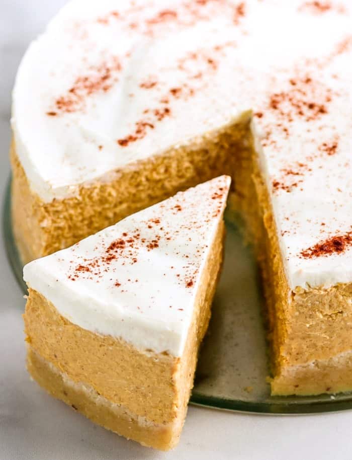 Keto Instant Pot Pumpkin Cheesecake Sour Cream Topping from Beauty and the Foodie. One of 30 gluten-free pumpkin cheesecake recipes featured on gfe. [from GlutenFreeEasily.com]