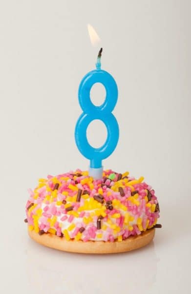 Gluten-Free Donut Birthday Cake GFE Is Eight [from GlutenFreeEasily.com]