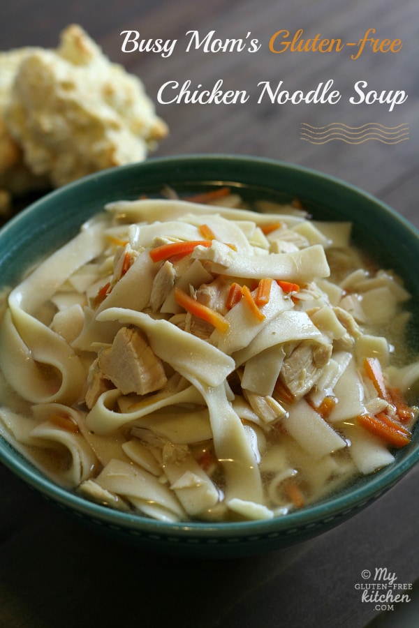 Gluten-Free Chicken Noodle Soup Recipes. Shown is Busy Mom's Slow Cooker Gluten-Free Chicken Noodle Soup from My Gluten-Free Kitchen. [featured on GlutenFreeEasily.com]