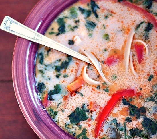 Gluten-Free Chicken Noodle Soup Recipes. Recipe shown is Thai-Inspired Coconut Chicken Soup from Healthy Green Kitchen. [featured on GlutenFreeEasily.com]