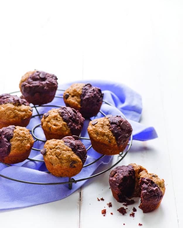 Gluten-Free Chocolate Banana Split Muffins. When chocolate muffins and banana muffins merge into one very special breakfast treat! One of 20 gluten-free muffin recipes featured on gfe for March Muffin Madness.