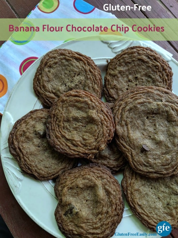 Gluten-Free Banana Flour Chocolate Chip Cookies. Delicious grain-free treats that are just soft enough and chewy enough! [from GlutenFreeEasily.com]