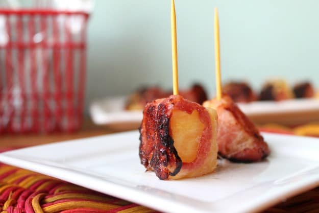 Bacon-Wrapped Pineapple Bites. One of 50 gluten-free bacon recipes featured on gfe. [from GlutenFreeEasilycom]