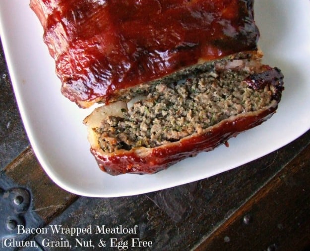 Gluten-Free Bacon-Wrapped Meatloaf. One of 50 gluten-free bacon recipes featured on gfe. [from GlutenFreeEasily.com]