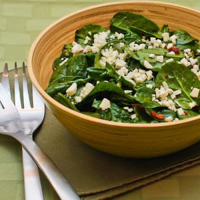 Spinach Salad with Bacon and Feta. One of 50 gluten-free bacon recipes featured on gfe. [from GlutenFreeEasily.com]