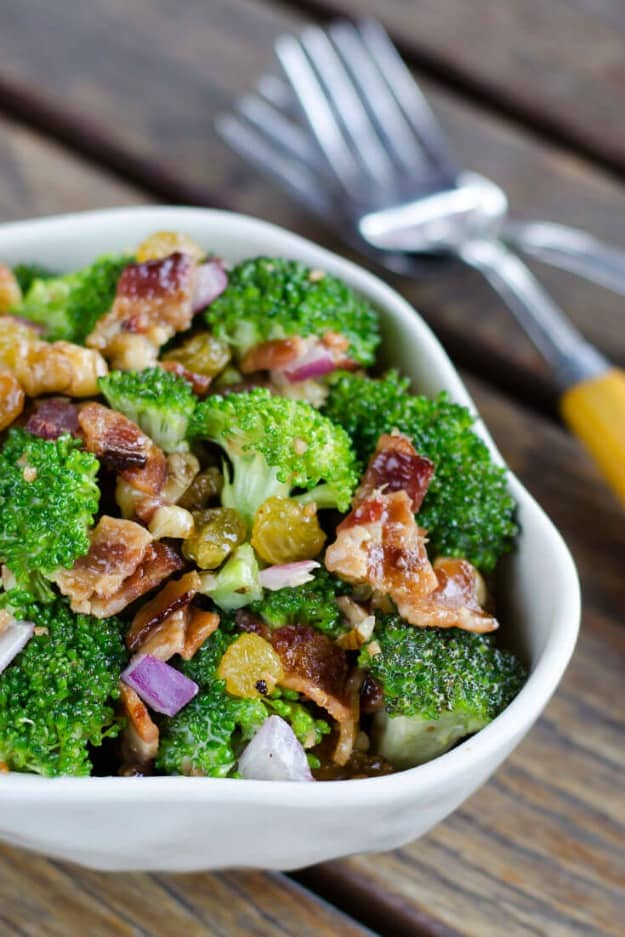 Broccoli Salad with Bacon. One of 50 gluten-free bacon recipes featured on gfe. [GlutenFreeEasilycom]