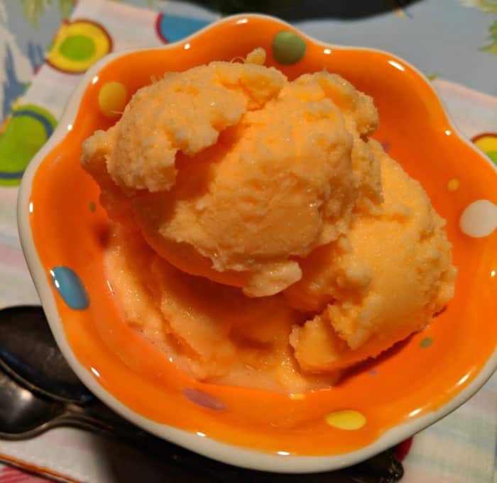 Super Easy Homemade Orange Sherbet. Orange Crush Sherbet to be exact. Orange soda and two more simply ingredients. So pretty and delicious! [from GlutenFreeEasily.com]
