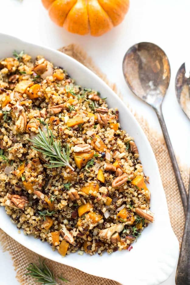 Easy Gluten-Free Quinoa Stuffing. One of 35 holiday-worthy gluten-free stuffing recipes featured on gfe. [GlutenFreeEasily.com]