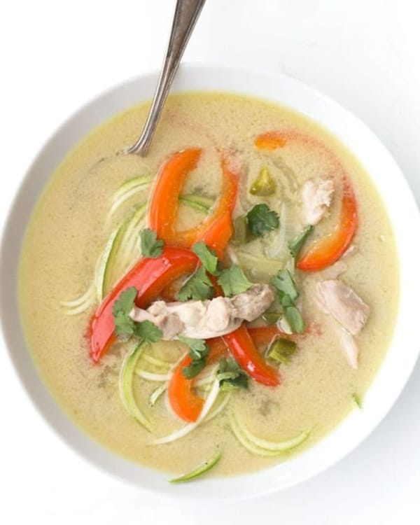 Keto Thai Chicken Soup with Zucchini Noodles from All Day I Dream About Food.