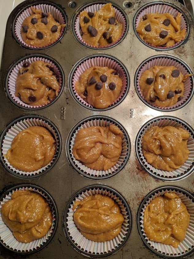 Gluten-Free Peanut Butter Muffins Going in Oven