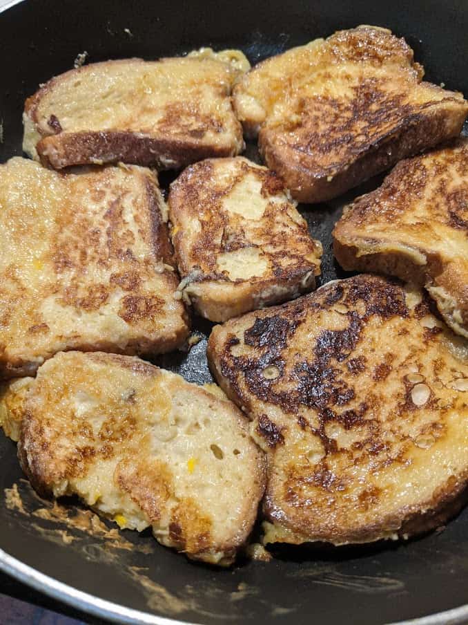 Gluten-Free Honey French Toast Frying in Skillet.