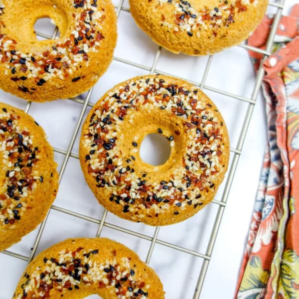 Gluten-free, grain-free, vegan Chickpea Flour Bagels from Power Hungry. One of the gluten-free bagels featured on gfe.