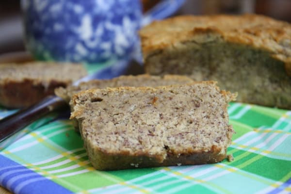Gluten-Free, vegan and paleo banana bread from Tessa the Domestic Diva. One of the best gluten-free banana bread recipes featured on gfe.