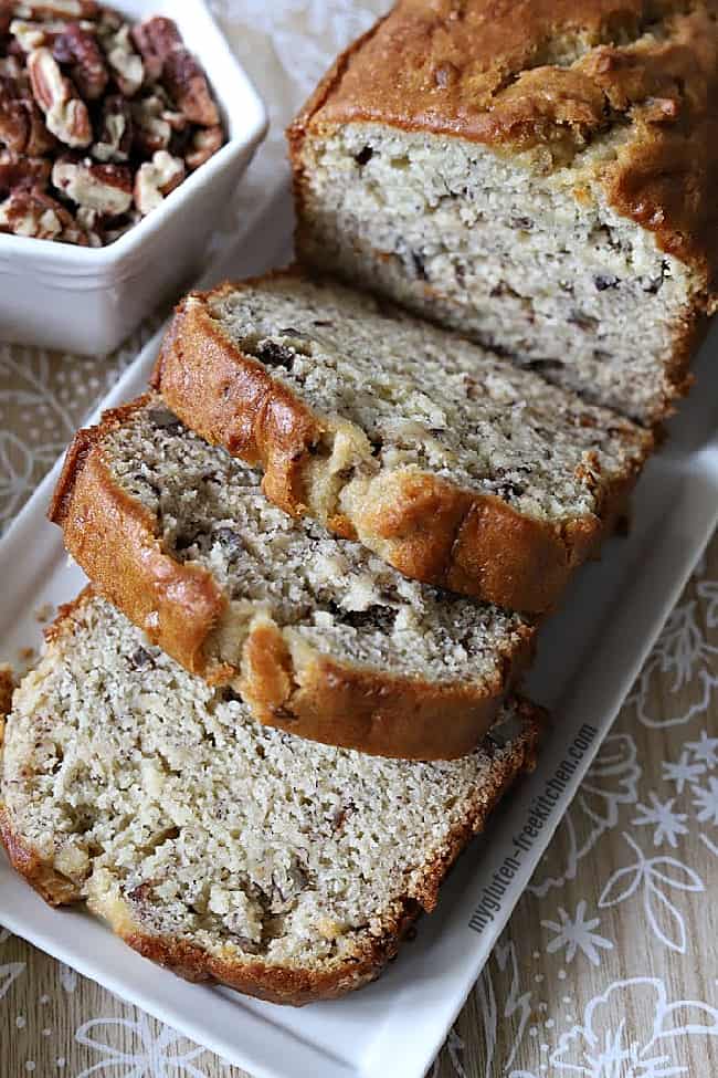 Gluten-Free Banana Bread with pecans. One of the best gluten-free banana bread recipes shared on gfe.